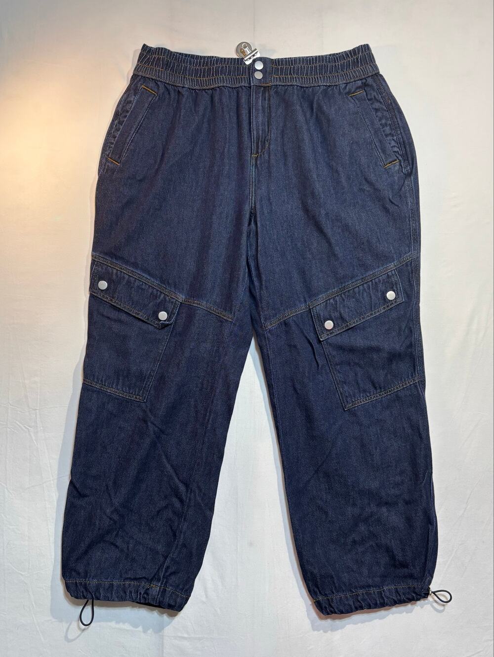 Lane Bryant Women’s Denim Cargo Jogger Pants Size 12 Elastic Waist Cotton